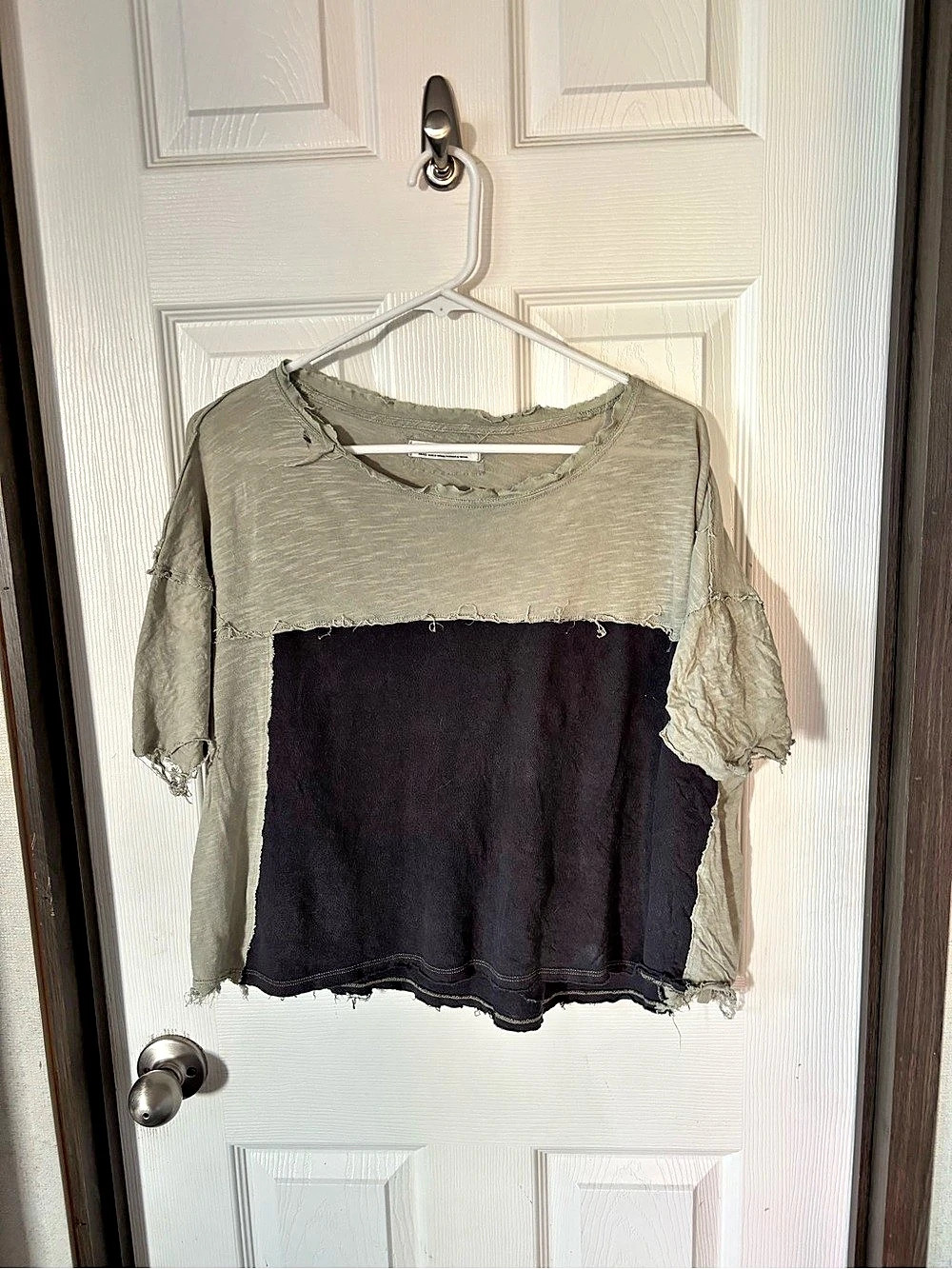 We The Free Color Block Raw Edge Top in Green & Black Size Small